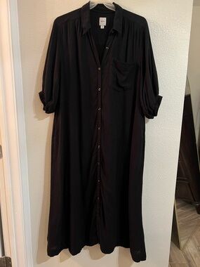Maeve Black Button-Front Long Shirt Dress